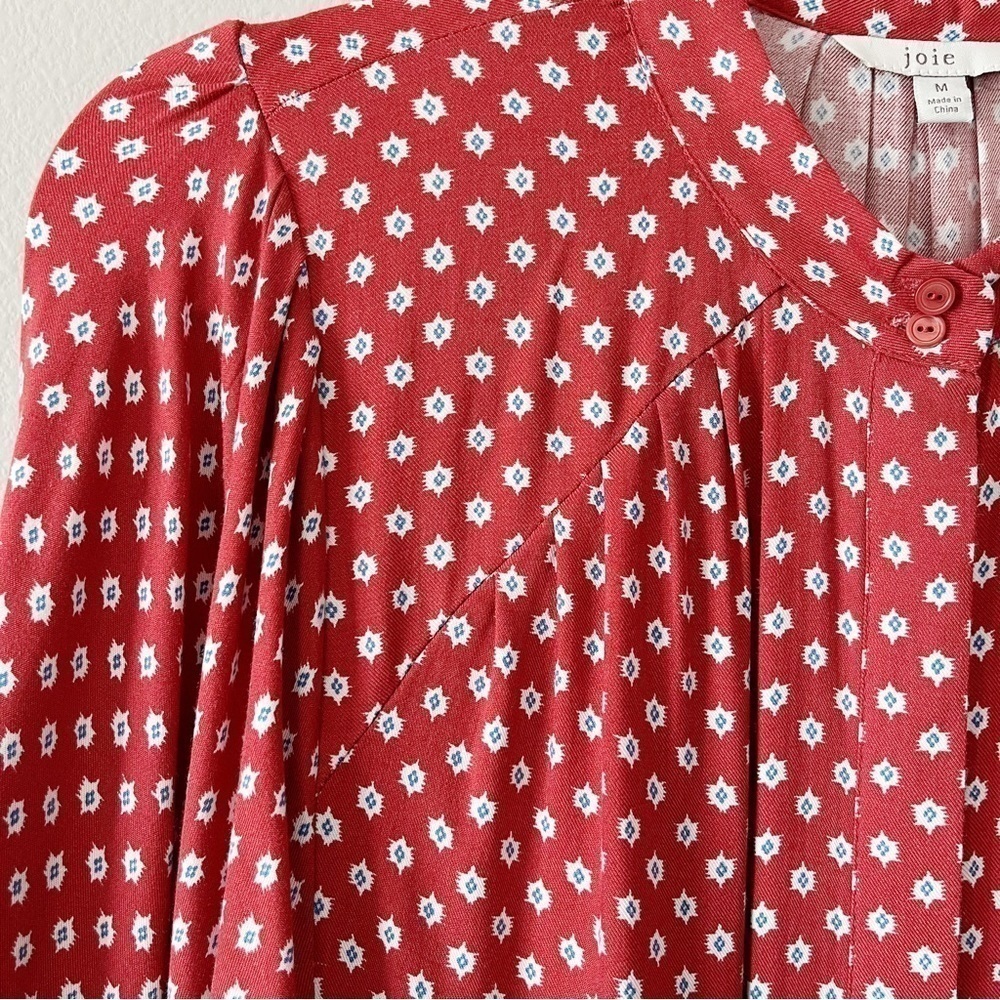 Joie Tangia Red Ikat Print Long Dolman Sleeve Blouse Size Medium Aztec - Picture 7 of 14